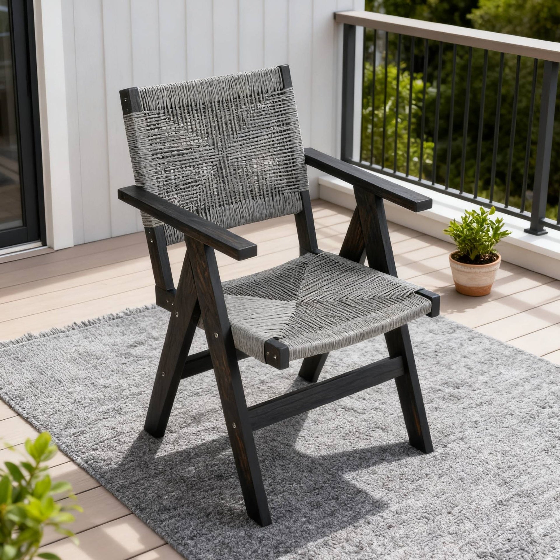 Lounge chair CHARCOAL GREY  color, suitable for all seasons: Outdoor lounge chair, made of sturdy HIPS material, equipped with 304 stainless steel accessories.