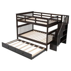 Stairway Full-Over-Full Bunk Bed with Twin size Trundle, Storage and Guard Rail for Bedroom, Dorm - Espresso