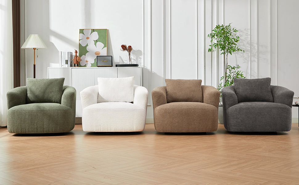 360° Swivel Chair, 38.2" Accent Chair Sofa, Upholstered Swivel Barrel Sofa Chair with a Throw Pillow for Living Room, Bedroom, Office and Hotel, Green