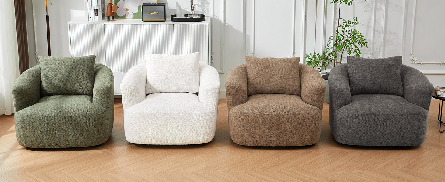 360° Swivel Chair, 38.2" Accent Chair Sofa, Upholstered Swivel Barrel Sofa Chair with a Throw Pillow for Living Room, Bedroom, Office and Hotel, Green