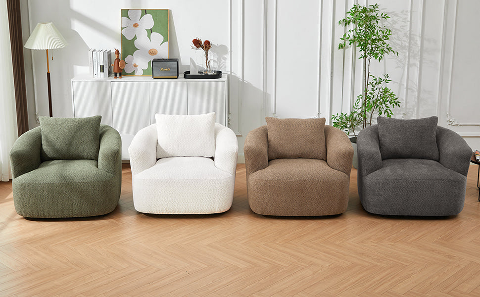 360° Swivel Chair, 38.2" Accent Chair Sofa, Upholstered Swivel Barrel Sofa Chair with a Throw Pillow for Living Room, Bedroom, Office and Hotel, Green