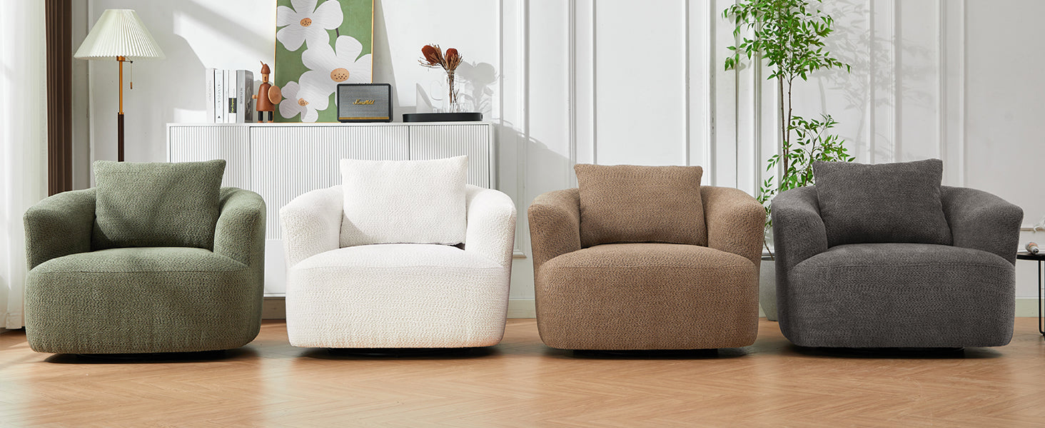 360° Swivel Chair, 38.2" Accent Chair Sofa, Upholstered Swivel Barrel Sofa Chair with a Throw Pillow for Living Room, Bedroom, Office and Hotel, Green