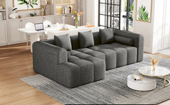 101.2"  Sectional Sofa Full-Compressed Sofa Modular Sofa Couch Free-combined Sofa with Deep Seating  and Two Side Pockets for Living Room, Grey