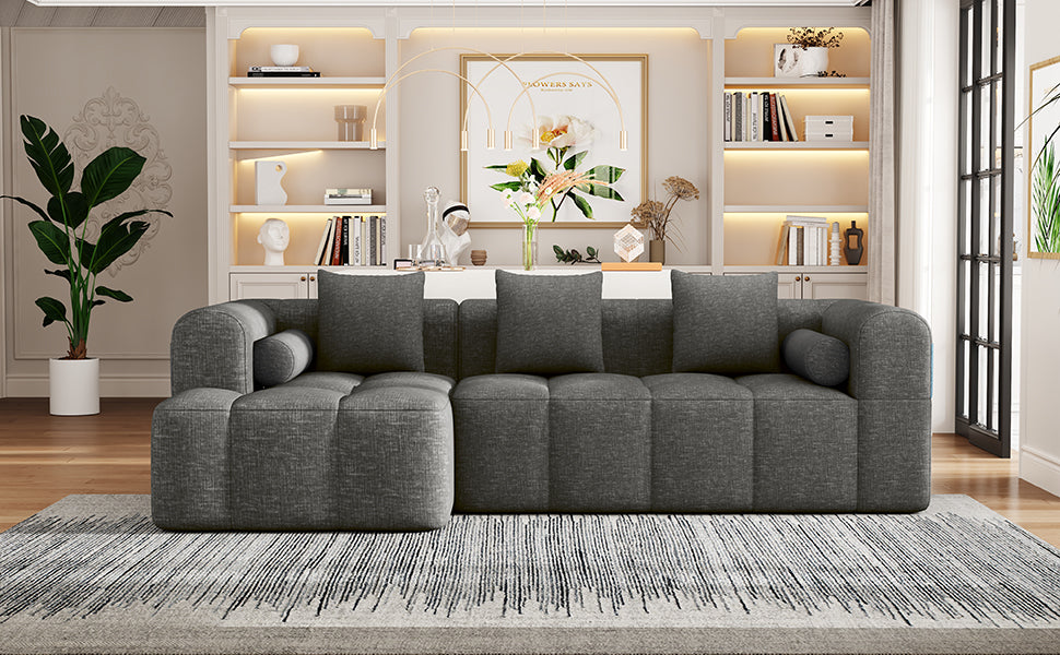 101.2"  Sectional Sofa Full-Compressed Sofa Modular Sofa Couch Free-combined Sofa with Deep Seating  and Two Side Pockets for Living Room, Grey