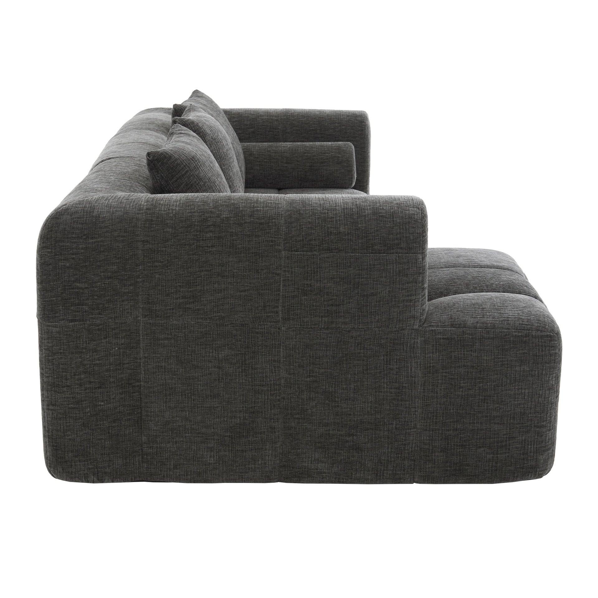 101.2"  Sectional Sofa Full-Compressed Sofa Modular Sofa Couch Free-combined Sofa with Deep Seating  and Two Side Pockets for Living Room, Grey