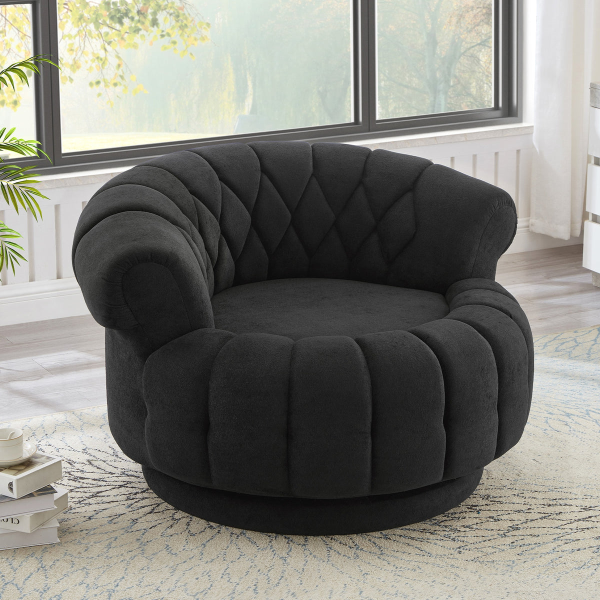 Swivel Accent Chair 360°Swivel Chair Sofa Barrel Swivel Chair Round Club Chair for Living Room and Bedroom, Black