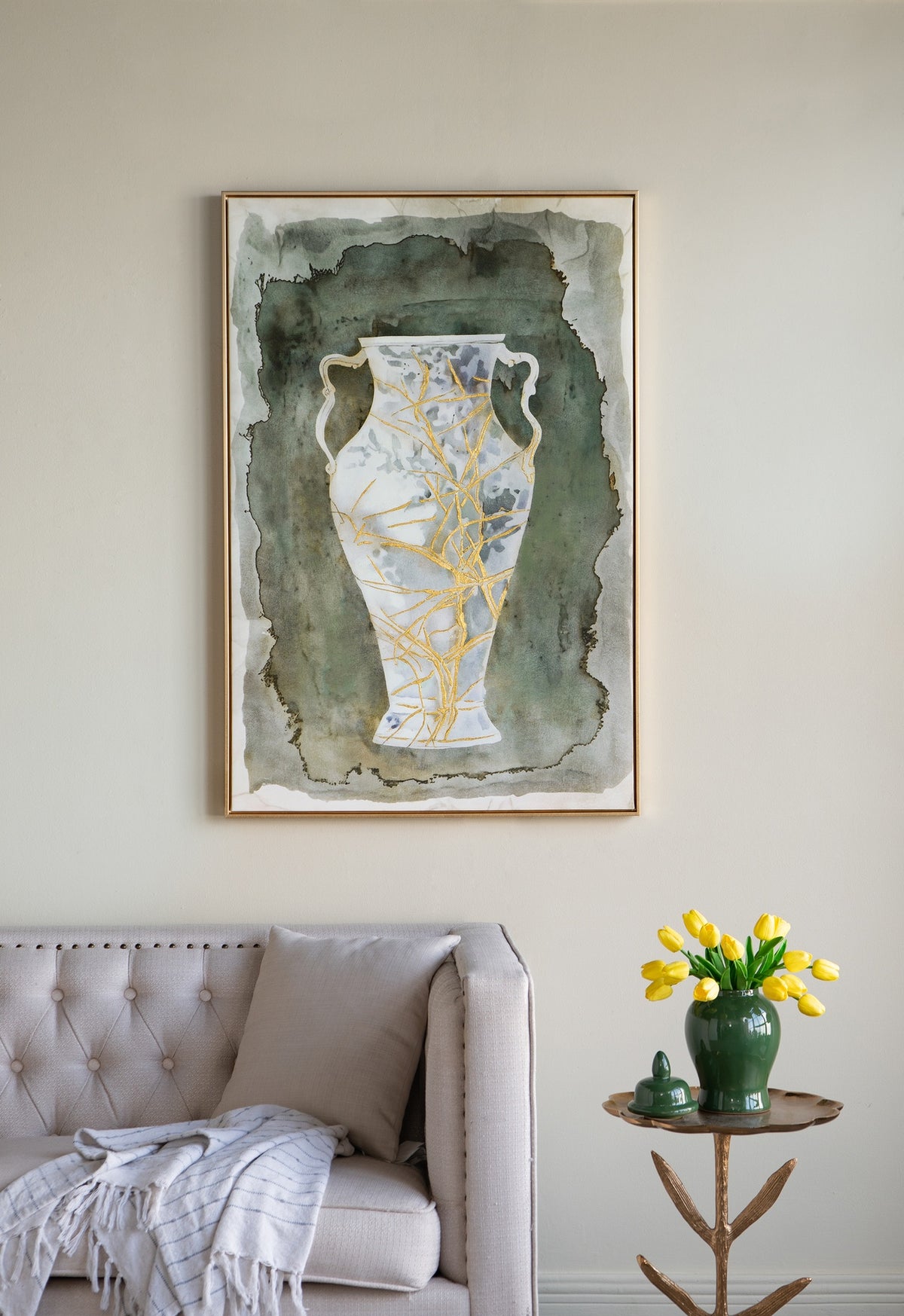 31.5x47.2" Hand-Painted Canvas Artwork with Vintage Amphora Vase Design