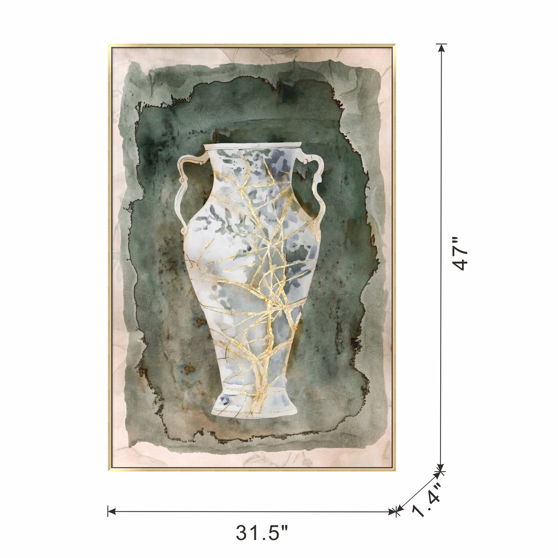 31.5x47.2" Hand-Painted Canvas Artwork with Vintage Amphora Vase Design