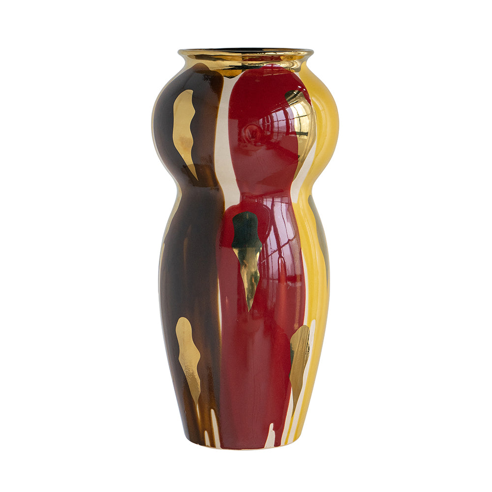 10x10x20.9" Curved Ceramic Vase with Abstract Multicolored Finish
