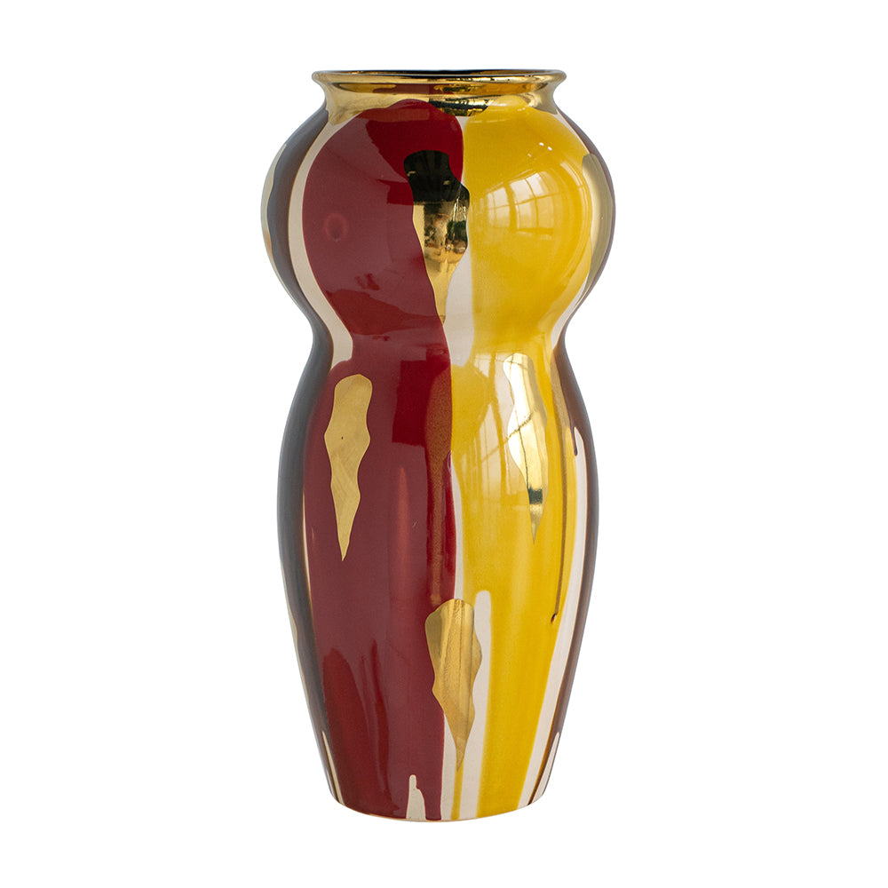 10x10x20.9" Curved Ceramic Vase with Abstract Multicolored Finish