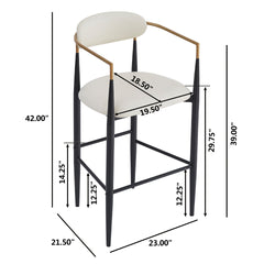 Barstools Set of 2, Upholstered Bar Stools with Back for Kitchen Island, Beige Faux PU Leather Seating Black Iron Legs 260LBS Weight Capacity