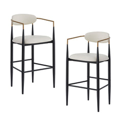 Barstools Set of 2, Upholstered Bar Stools with Back for Kitchen Island, Beige Faux PU Leather Seating Black Iron Legs 260LBS Weight Capacity