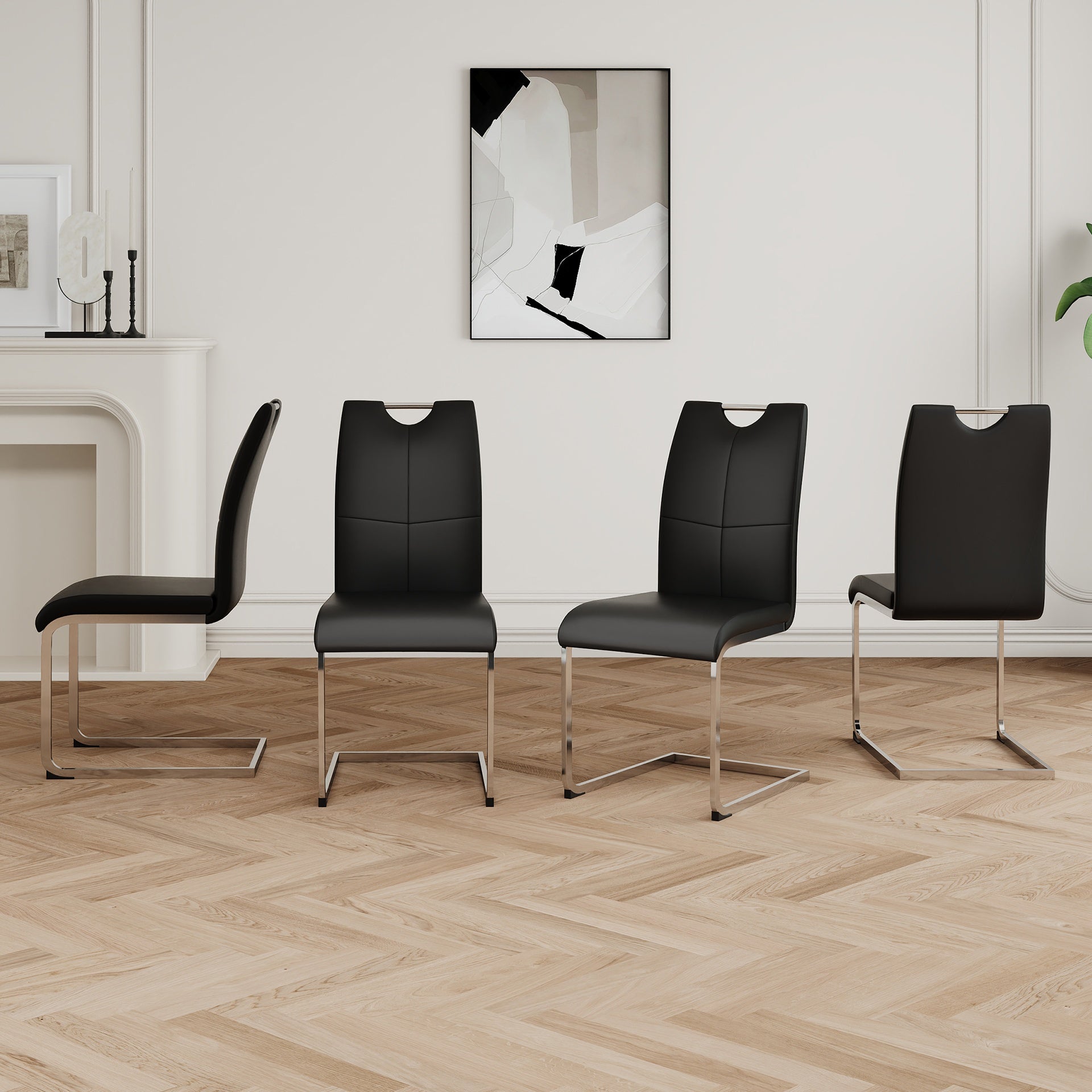 Modern Dining Chairs with Faux Leather Padded Seat Dining Living Room Chairs Upholstered Chair with Chrome Metal Legs Design for Kitchen, Living, Bedroom, Dining Room Side Chairs Set of 4
