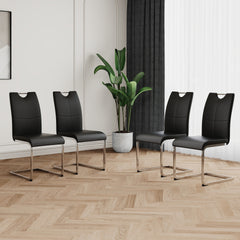 Modern Dining Chairs with Faux Leather Padded Seat Dining Living Room Chairs Upholstered Chair with Chrome Metal Legs Design for Kitchen, Living, Bedroom, Dining Room Side Chairs Set of 4