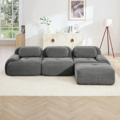 L-shaped modular sofa no assembly ergonomic design pet-friendly luxuryCorduroy Fabric fabric extra-wide curved armrests 32D high-resilience sponge for living rooms bedroom ,Grey