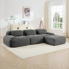 L-shaped modular sofa no assembly ergonomic design pet-friendly luxuryCorduroy Fabric fabric extra-wide curved armrests 32D high-resilience sponge for living rooms bedroom ,Grey