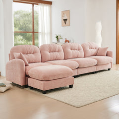 Modular Sectional L Shaped Couch With Ottoman,Soft Chenille Fabric,Ergonomic Design,Tufted Cushion Backrest Design,High Quality Wooden Base Easy Install,Fits Bedrooms Living Rooms Reading Nooks,Pink