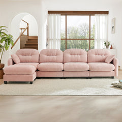 Modular Sectional L Shaped Couch With Ottoman,Soft Chenille Fabric,Ergonomic Design,Tufted Cushion Backrest Design,High Quality Wooden Base Easy Install,Fits Bedrooms Living Rooms Reading Nooks,Pink