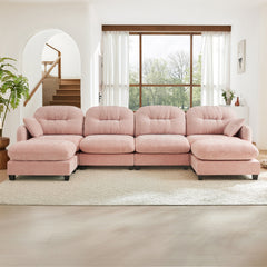 Modular Sectional U Shaped Couch With Ottoman,Soft Chenille Fabric Tufted Cushion Backrest Design,High-Density Foam Ergonomic design,Elegant Armrests,Easy Install Fits Bedrooms Living Rooms,Pink