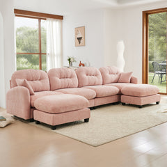 Modular Sectional U Shaped Couch With Ottoman,Soft Chenille Fabric Tufted Cushion Backrest Design,High-Density Foam Ergonomic design,Elegant Armrests,Easy Install Fits Bedrooms Living Rooms,Pink