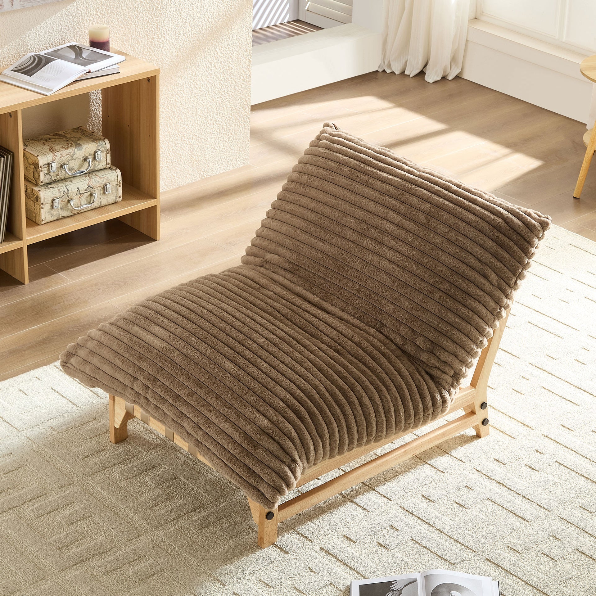 Accent  Armless Lazy Sofa, Casual Single Sofa, Corduroy Fabric, For Living Room And Bedroom , With Backrest, Single Seat, LIGHT BROWN