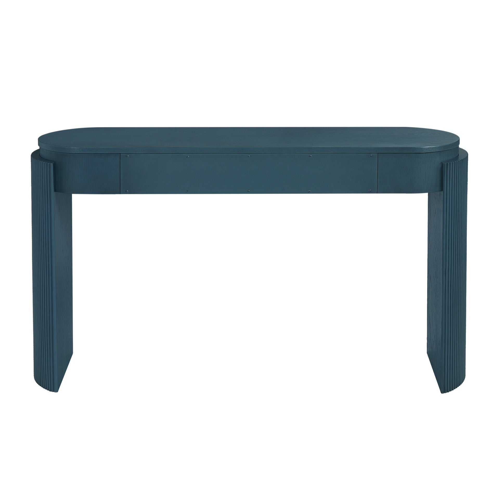 TREXM Entryway Table with Natural Wood Grain Finish, Console Table with Fluted Design, Oval Top and 2 Drawers for Entryway and Living Room (Navy)