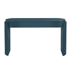 TREXM Entryway Table with Natural Wood Grain Finish, Console Table with Fluted Design, Oval Top and 2 Drawers for Entryway and Living Room (Navy)