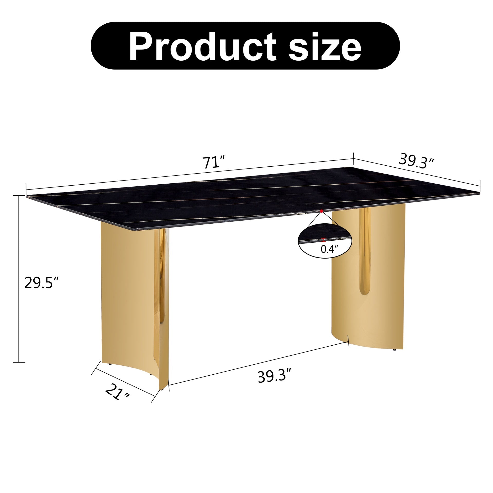 Modern minimalist dining table. The black patterned glass desktop is equipped with golden metal legs. Suitable for restaurants and living rooms  71" *39.3" *29.5"  DT-69.W1151S00381