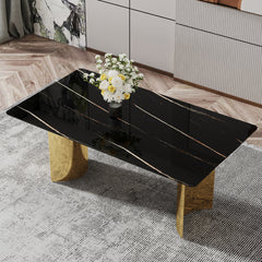 Modern minimalist dining table. The black patterned glass desktop is equipped with golden metal legs. Suitable for restaurants and living rooms  71" *39.3" *29.5"  DT-69.W1151S00381