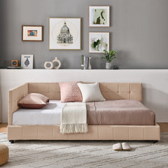 Full Size Upholstered Tufted  Bed Frame, Sofa Bed Frame with Comfortable Backrest and Armrests, Full Size Bed for Bedroom, Living Room,Velvet, PINK(80.5''*59''*30.5'')