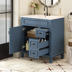 30" Bathroom Vanity with Ceramic Sink, Small Bathroom Sink Cabinet, Modern Cabinet with 2 Drawers and Adjustable Shelf