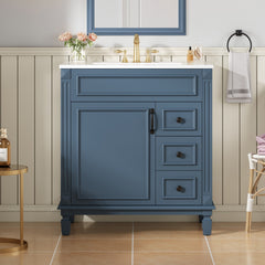 30" Bathroom Vanity with Ceramic Sink, Small Bathroom Sink Cabinet, Modern Cabinet with 2 Drawers and Adjustable Shelf
