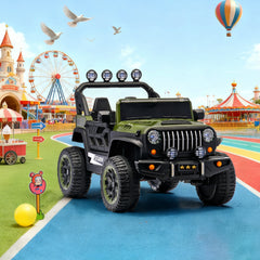 24V children's riding toy, 2-seater children's electric car with remote control, 4WD motor, colorful LED lights, adjustable speed, USB port, MP3, suitable for children aged 3-7, army green