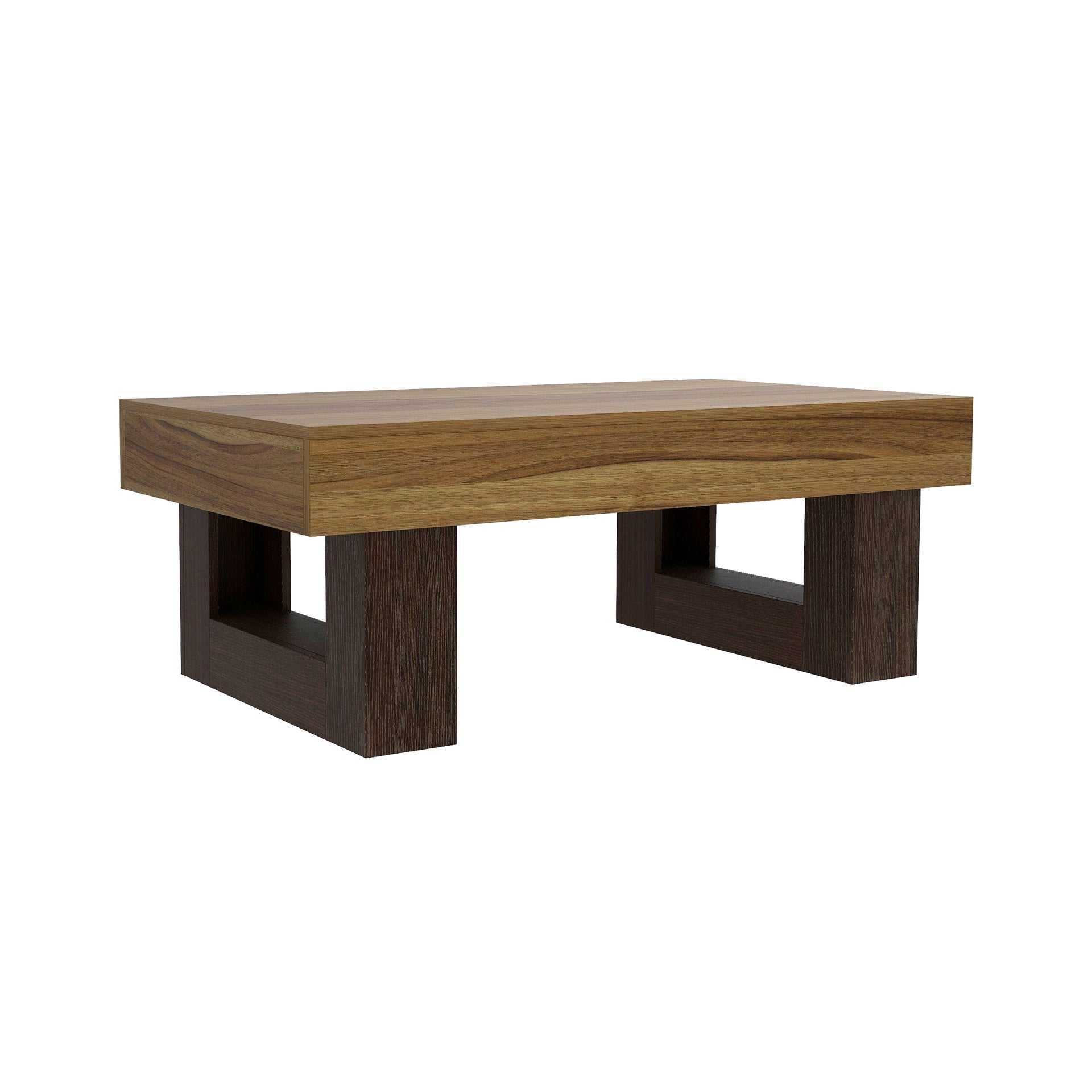 42 Inch Wood Rectangular Coffee Table, All MDF Farmhouse Accent Center Low Cocktail Tea Table with Sturdy Base for Living Room-Rustic Brown
