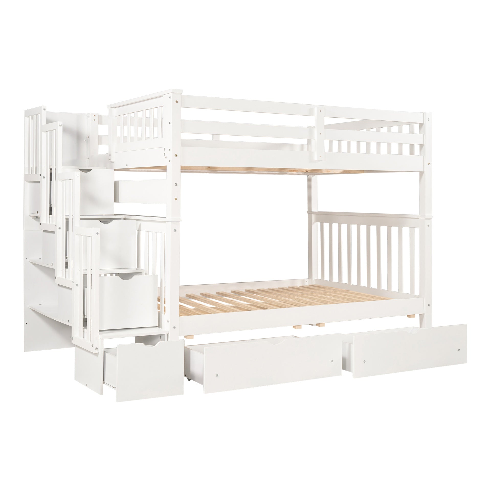 Full Over Full Bunk Bed with Shelves and 6 Storage Drawers, White(Old SKU:LT000046AAK)