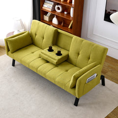 70-inch multi-functional cotton and linen sofa bed: foldable + cup holder + side storage, instantly switch between living room and bedroom
