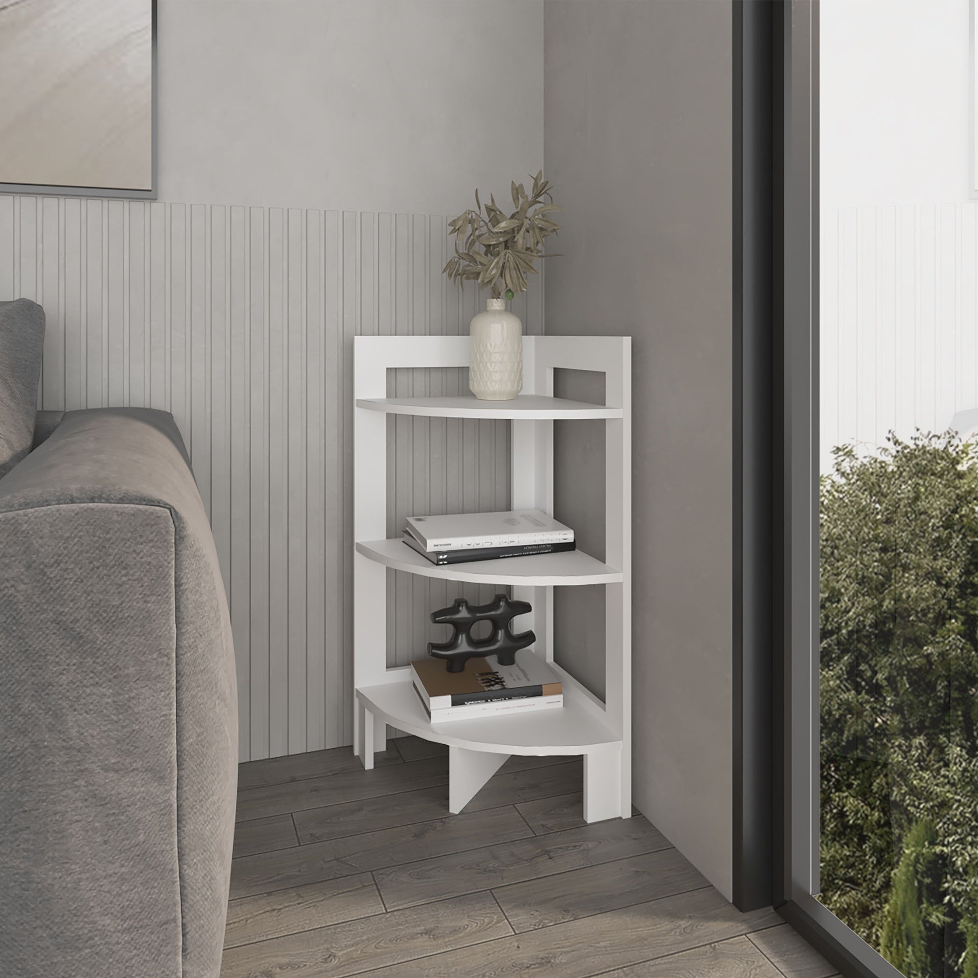 Gisela Corner Shelf With Three Shelves,White