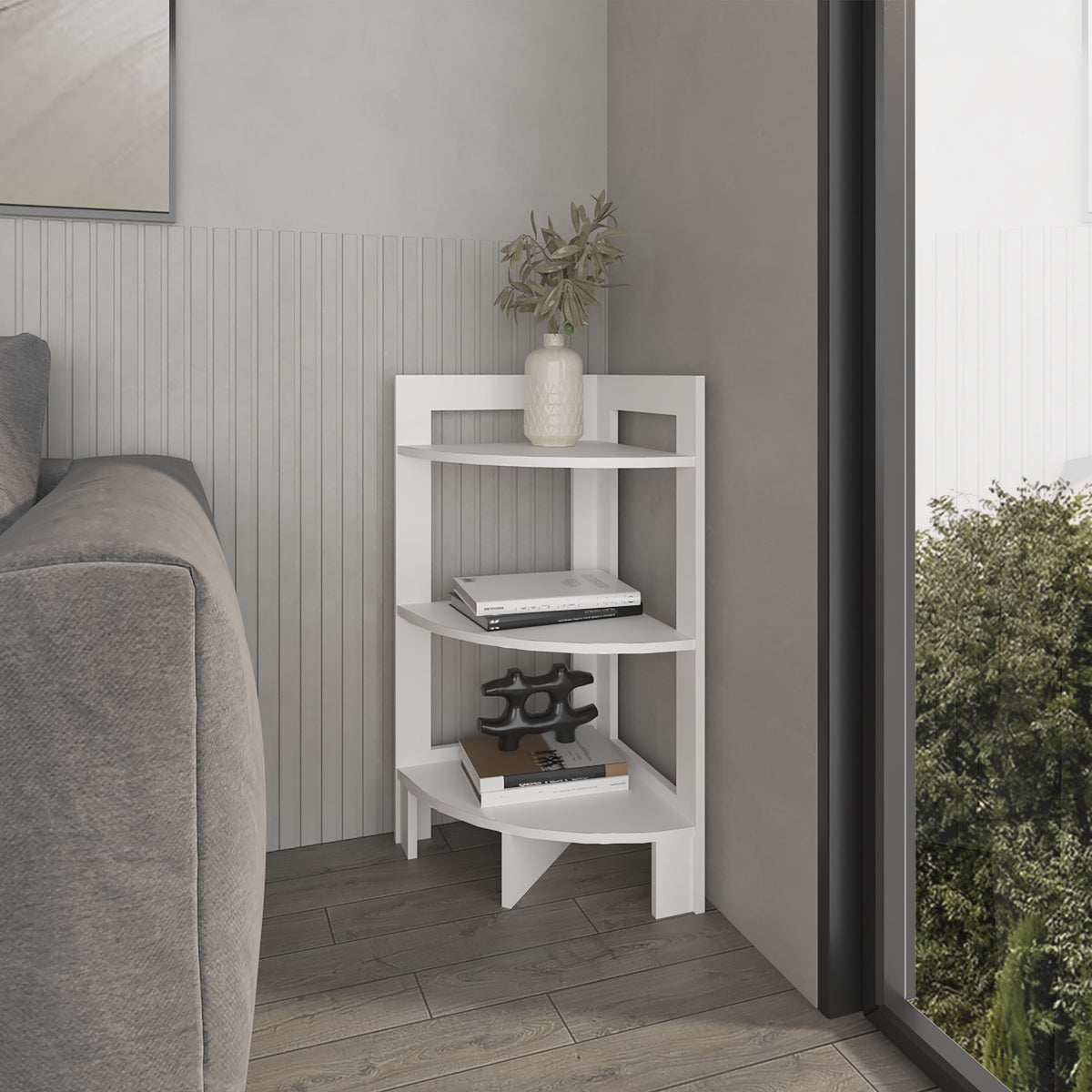 Gisela Corner Shelf With Three Shelves,White