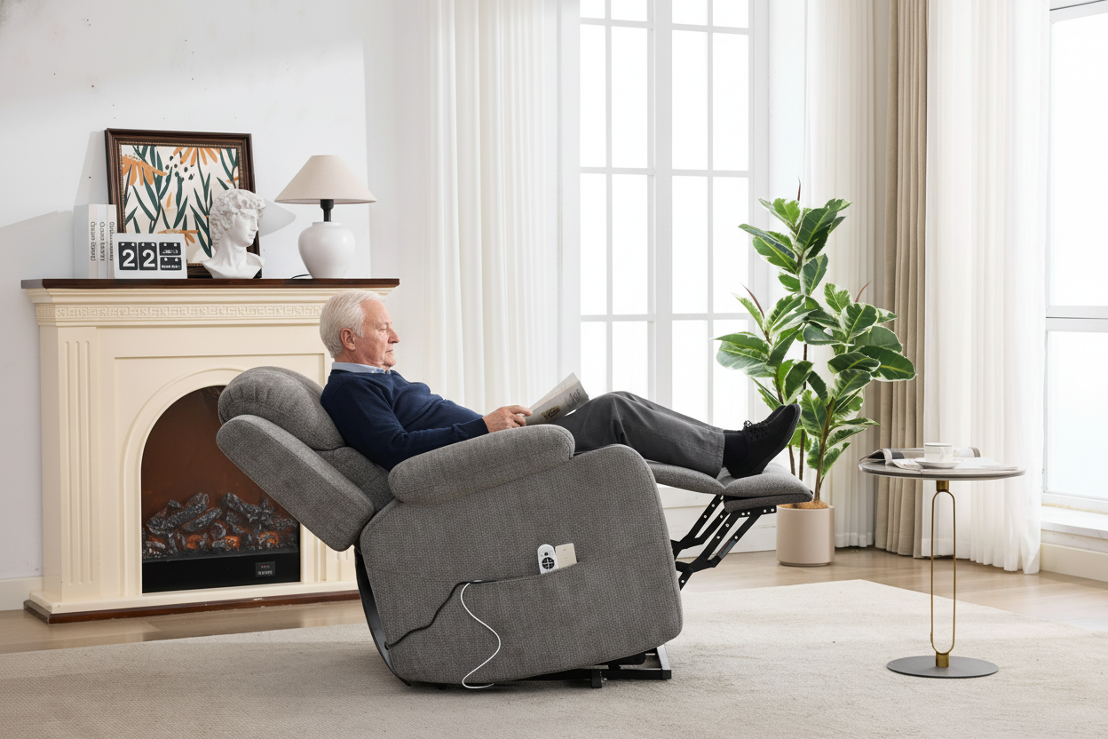 Infinite Position Single Motor Up to 350 LBS Power Lift Recliner Chair for Elderly, Heavy Duty Motion Mechanism with 8-Point Vibration Massage and Lumbar Heating, Cup Holders, Grey