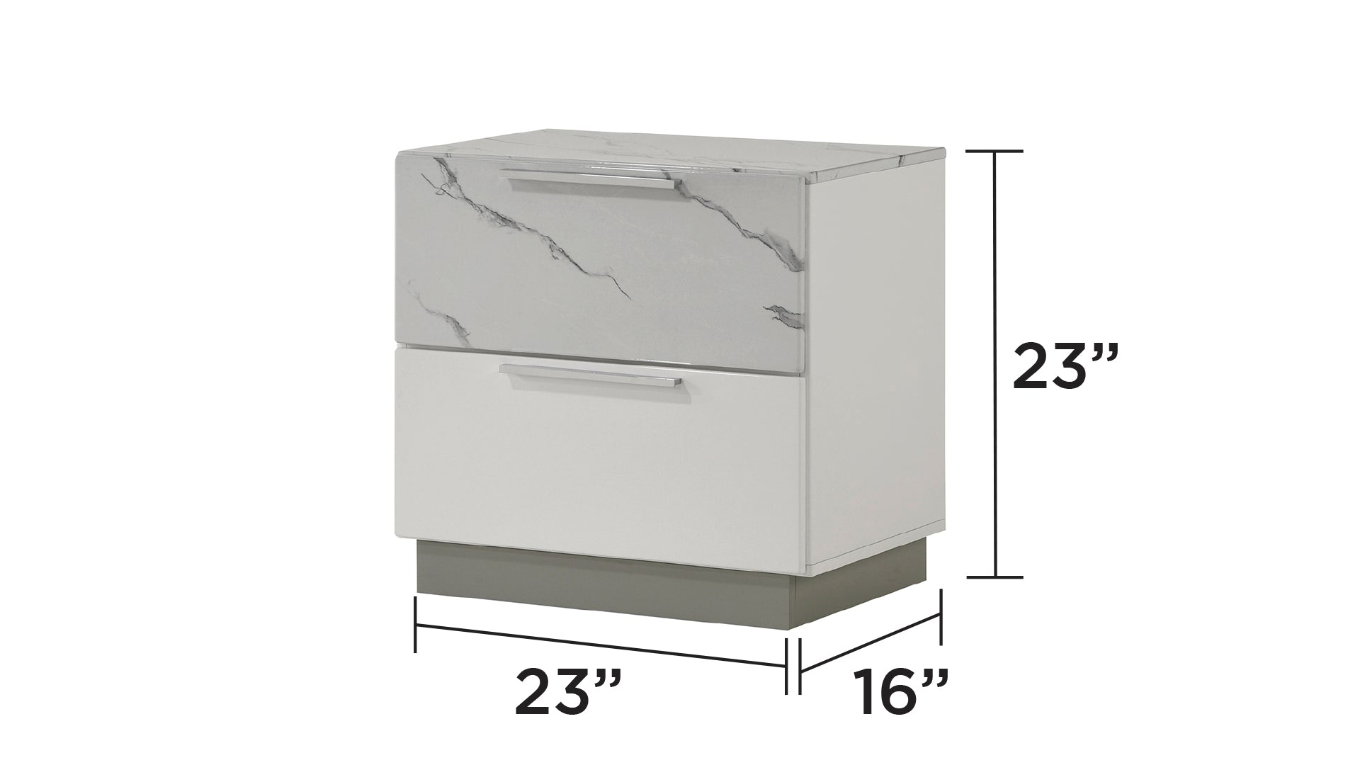 Mist Nightstand – Two-Tone High-Gloss Marble & Lacquer Finish with Two Drawers, Velvet-Lined Interior, and a Compact Elegant Design      same asG150108676  (NJ inventory)
