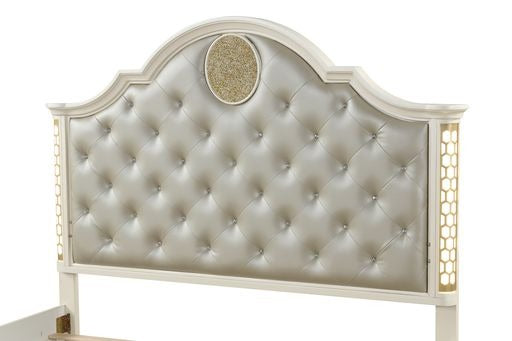 JASMINE Queen Size Tufted Upholstery & LED Bed made with Wood in Beige(NJ INVENTORY)