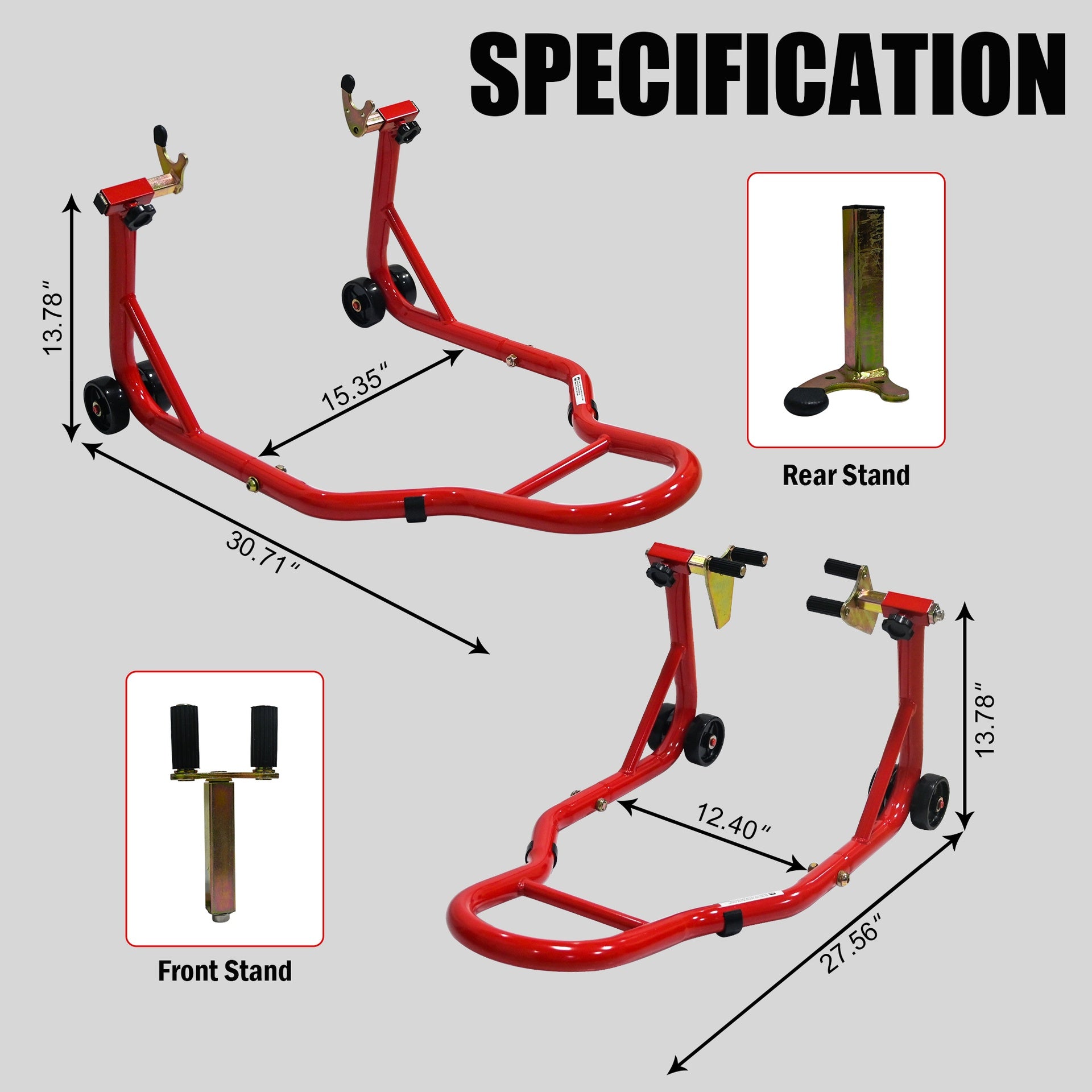 Motorcycle Stand Lift 440lbs Front Rear Combo Stand Lift Stand Front Wheel Fork Stand Rear U+K Fork Swingarm Spool Stand Compatible with Most Yamaha Honda Kawasaki Suzuki Motorcycles-- Red