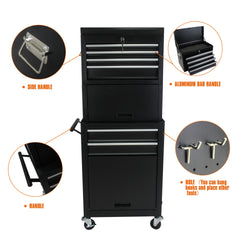 Tool Cabinet on Wheels, 6-Drawer Lockable Rolling Tool Chest w/ 4 Universal Wheels, 2 in 1 Detachable Tool Box Storage Organizer for Garage Workshop Repair Shop, Black