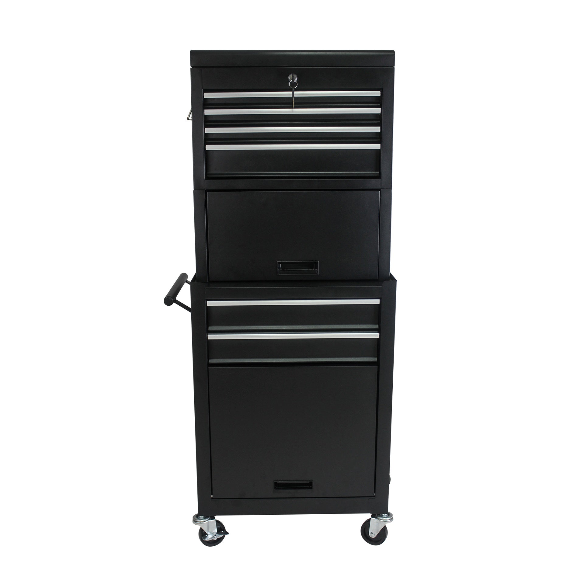 Tool Cabinet on Wheels, 6-Drawer Lockable Rolling Tool Chest w/ 4 Universal Wheels, 2 in 1 Detachable Tool Box Storage Organizer for Garage Workshop Repair Shop, Black