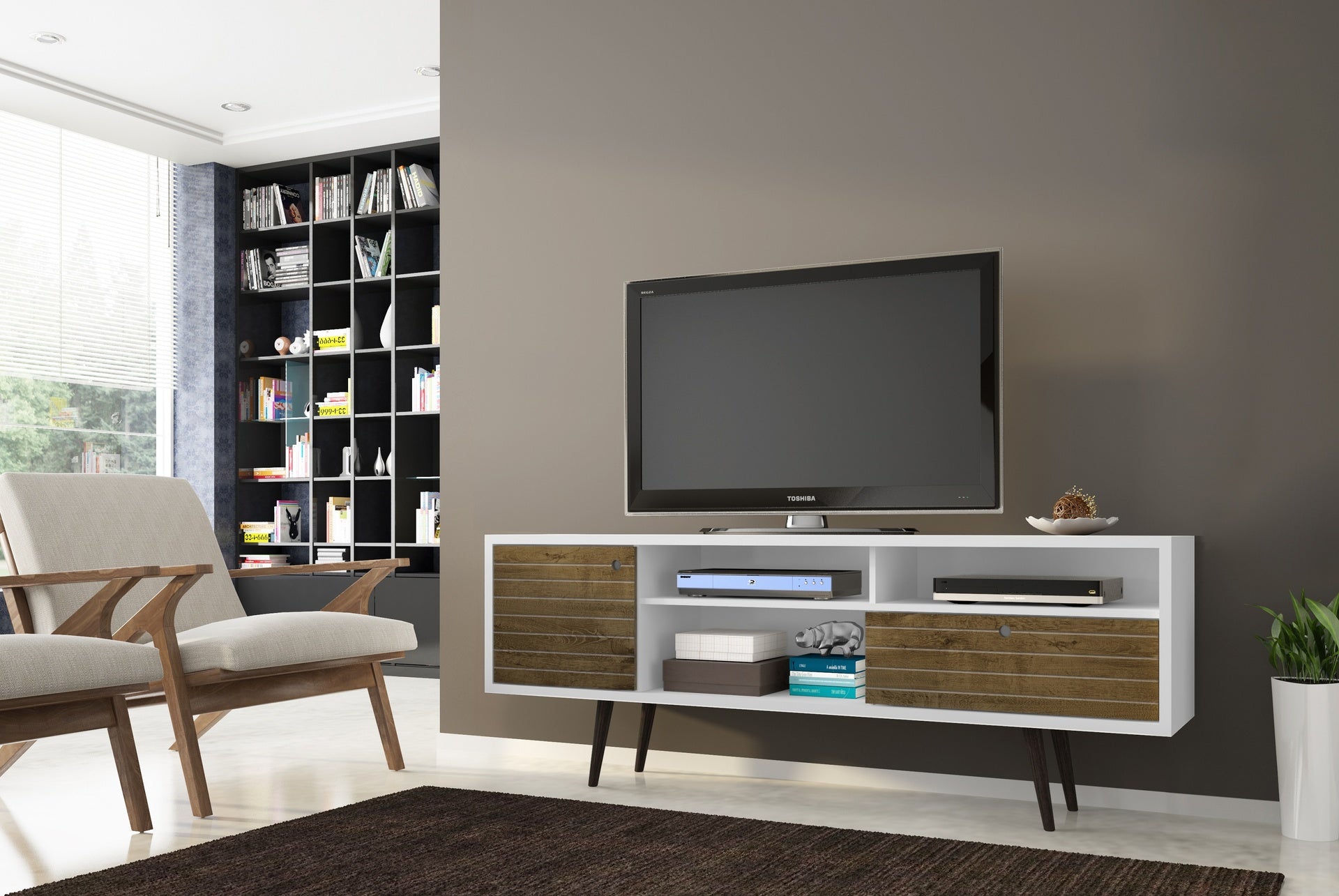 TV Stand in White and Rustic Brown