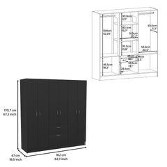 Kibo 6 Doors Armoire, One Drawer, Rod, Seven Interior Shelves, Black Wengue / White -Bedroom