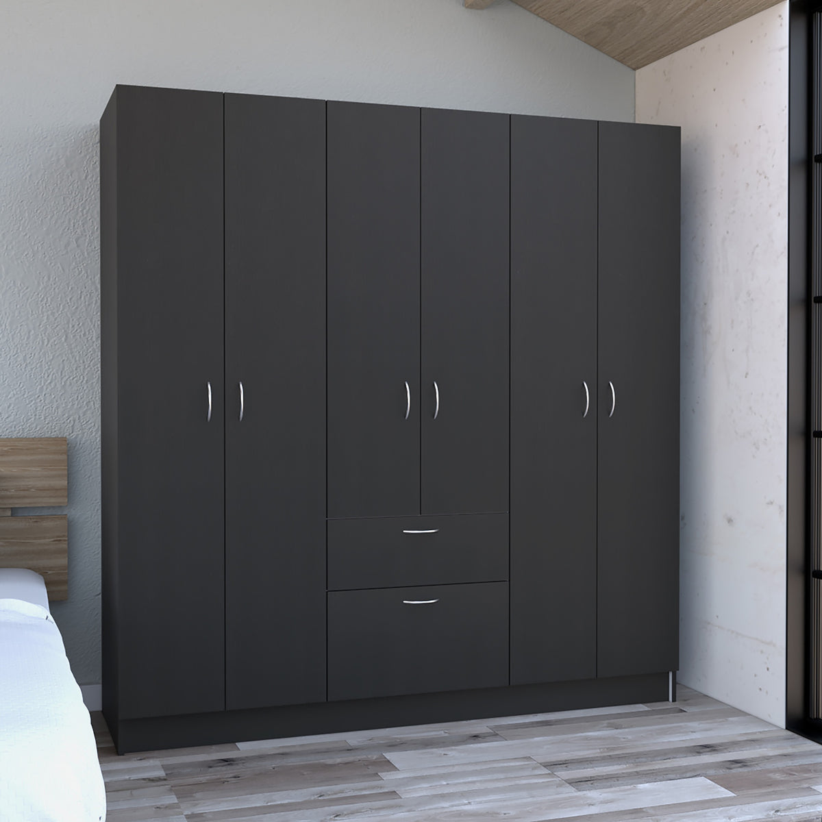 Kibo 6 Doors Armoire, One Drawer, Rod, Seven Interior Shelves, Black Wengue / White -Bedroom