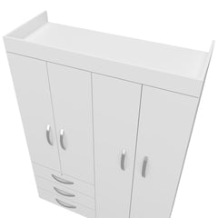 Hamilton Mobile Armoire, 4-Doors Cabinet, Three Drawers, Rods, Four Shelves, White  - Bedroom