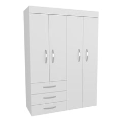 Hamilton Mobile Armoire, 4-Doors Cabinet, Three Drawers, Rods, Four Shelves, White  - Bedroom