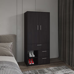 Armoire 70.90" H, 2 Doors, 3 Drawers, 2 Shelves, 6 Legs, Black Wengue - Bedroom
